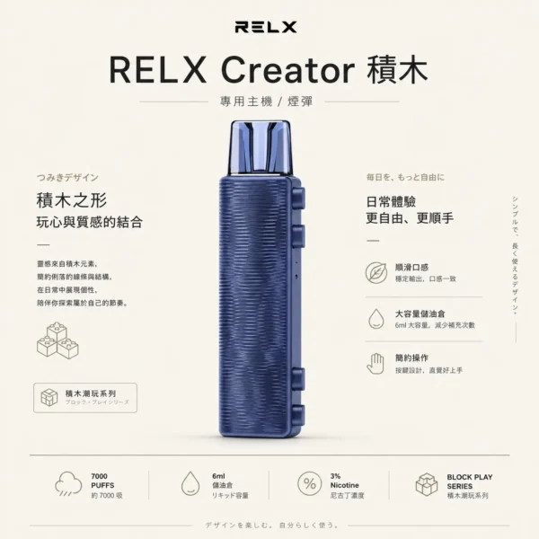 ChatGPT Image 2026年8月21日 01_05_36 【現貨秒發】RELX 悅刻 Creator積木 7000口 拋棄式電子煙套裝 爆款熱銷 免運首選