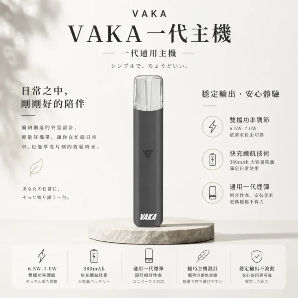 ChatGPT Image 2026年8月25日 下午09_56_39 VAKA 通用一代主機|380mAh快充續航x雙檔功率可調 穩定輸出不波動 流暢極致體驗