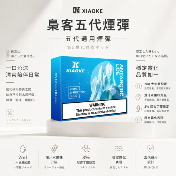 【爆款熱賣】XIAOKE梟客 五代通用煙彈 2ml 3% 升級爆汁水果味 台灣現貨免運